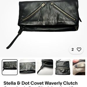 Stella & Dot Covet Waverly Clutch Crossbody Bag Black Leather